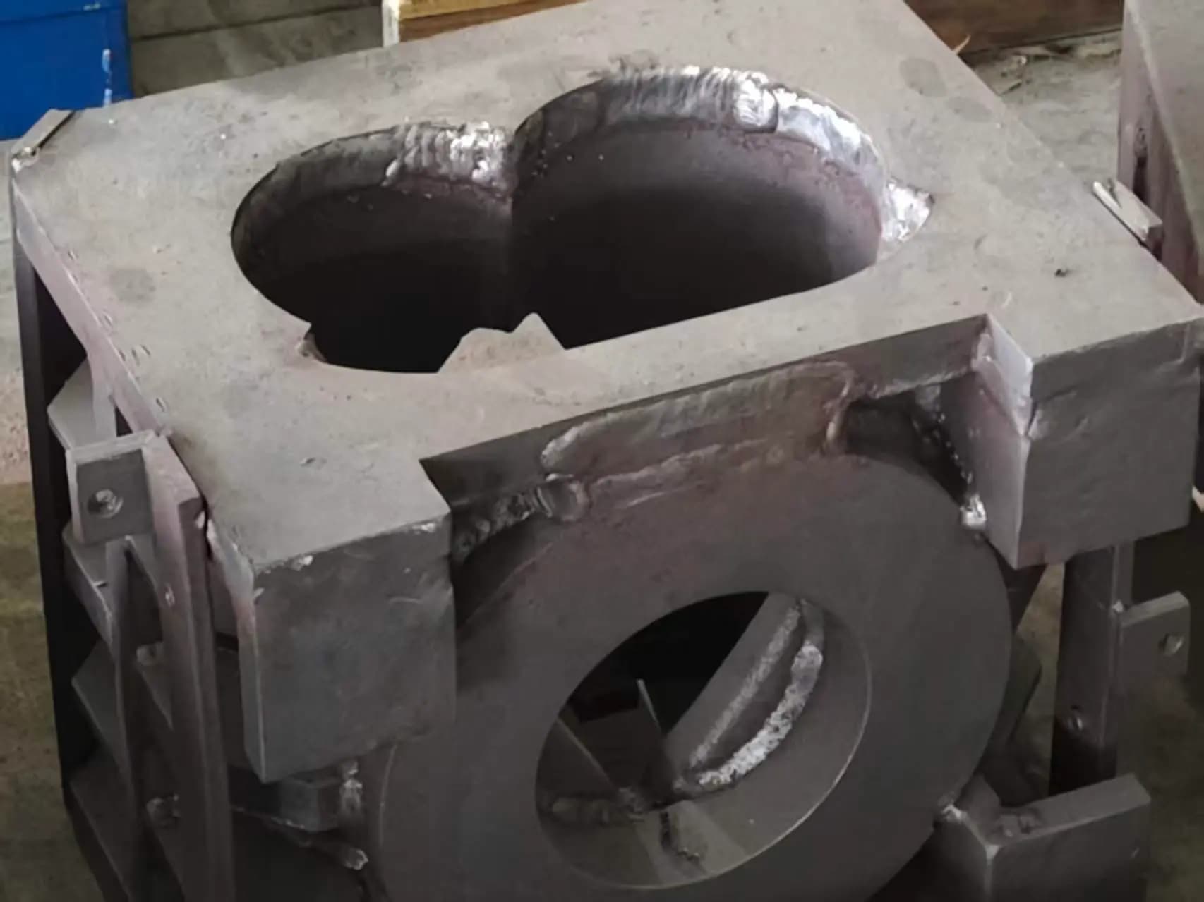 Welding, then full stress relief — the bore moves during cooling, and we want it settled before finish work