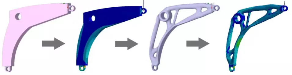 Topology-optimized aerospace bracket designed for additive manufacturing, from Ansys