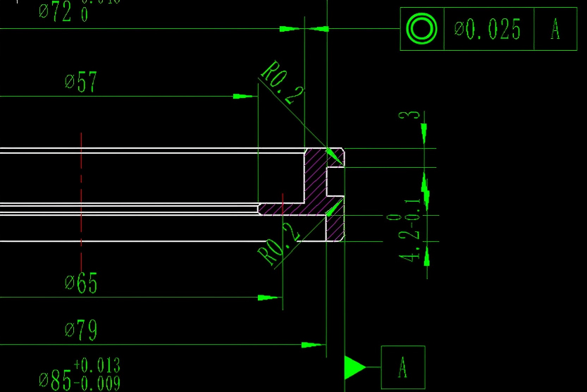 Engineering drawing of a rotating equipment component with the datum structure clearly marked — primary, secondary, and tertiary datums showing how critical feature relationships are defined for setup planning and quotation
